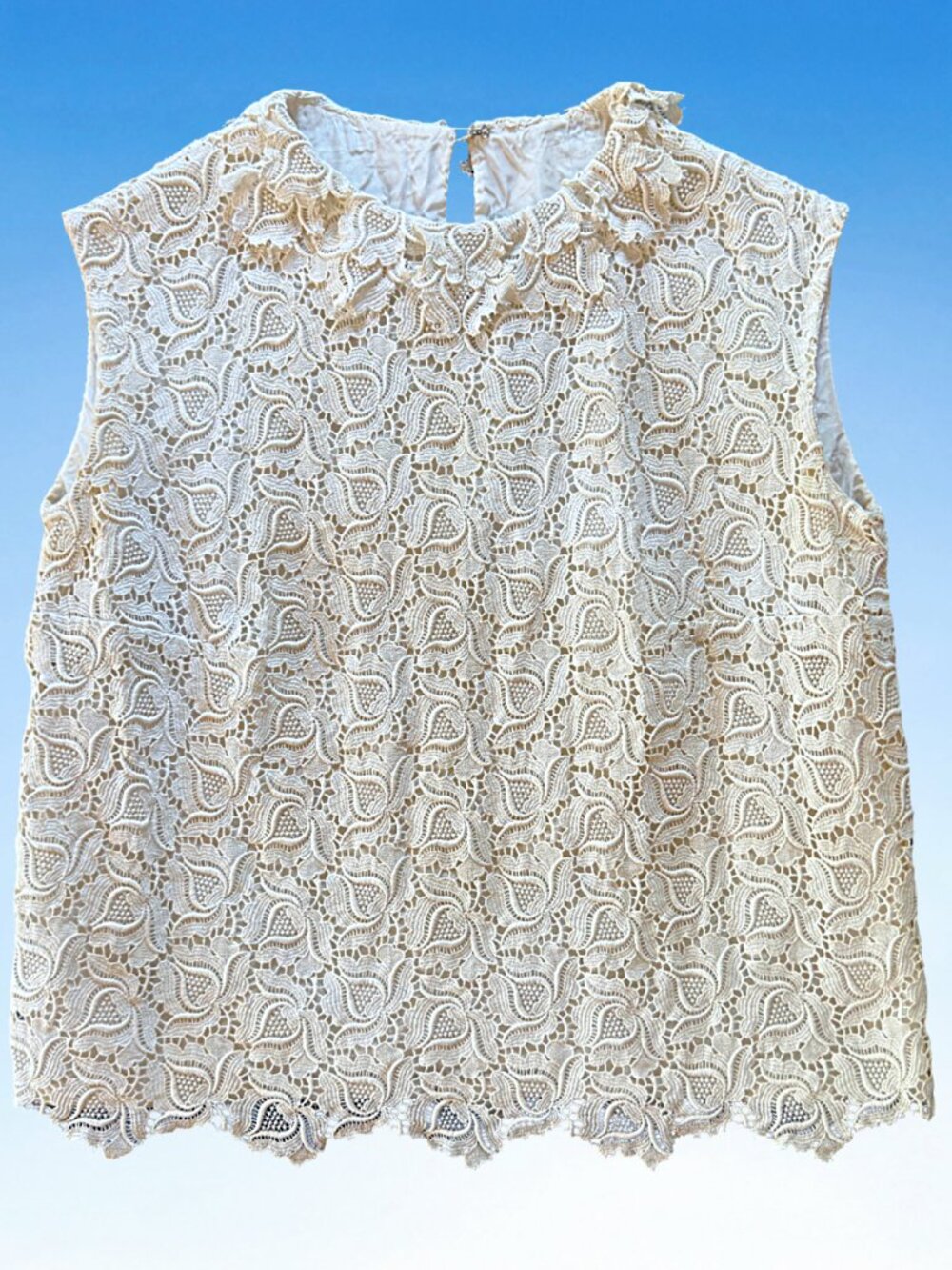 Vtg 60s Cream Lace Sleeveless Tank, Sz S